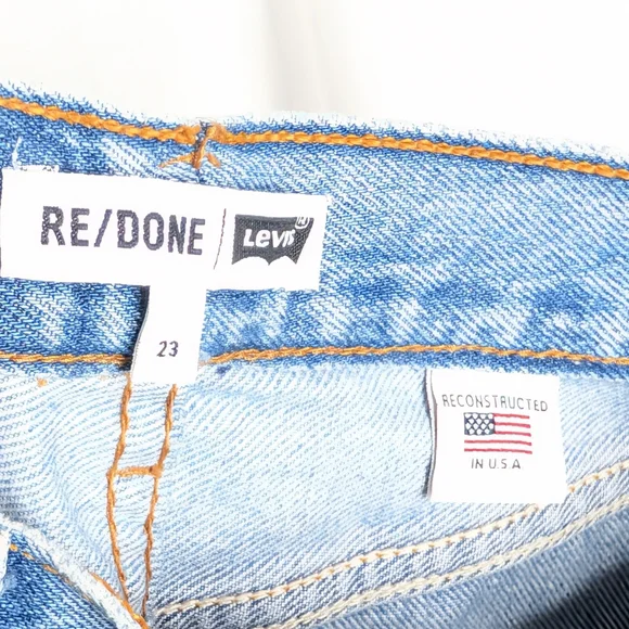 Re/Done Levi's High Rise Stove Pipe Jeans Denim Indigo Cotton Raw Hem - Picture 10 of 12